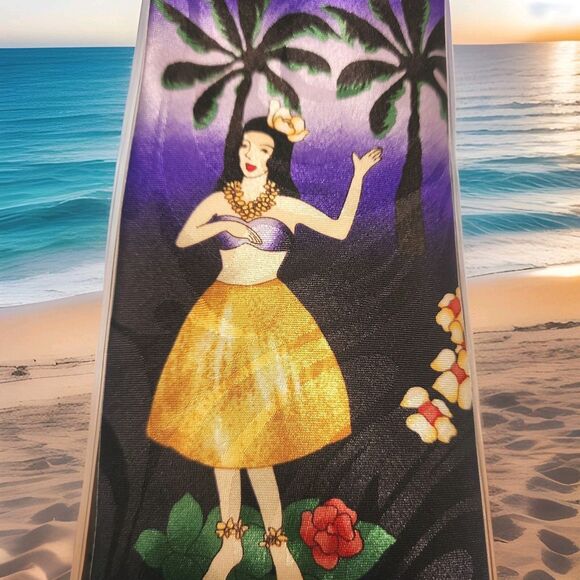 Steven Harris Mens Hula Dancer Hawaii Palm Tree Sunset Beach Tie Hand Made - Picture 5 of 14